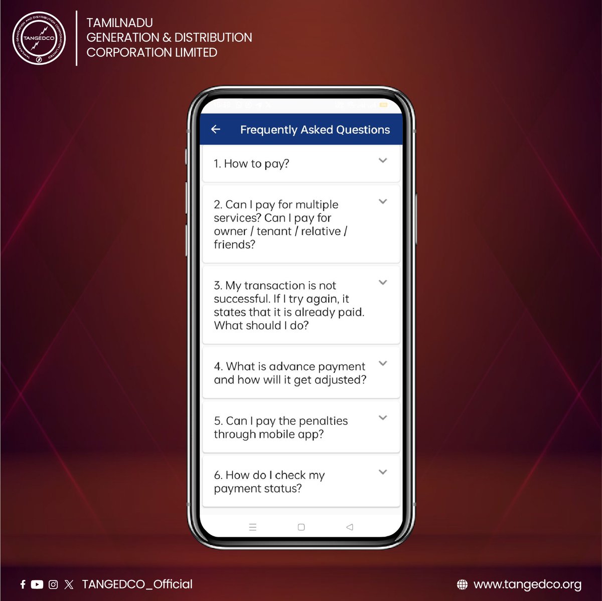 TANGEDCO_Offcl's tweet image. Our mobile payment app makes paying bills a joyful experience with consumer-friendly features like a quick bill calculator, FAQ, and feedback help.

#ConsumerFriendly #UserExperience #MobilePaymentApp #TNEB #TANGEDCO