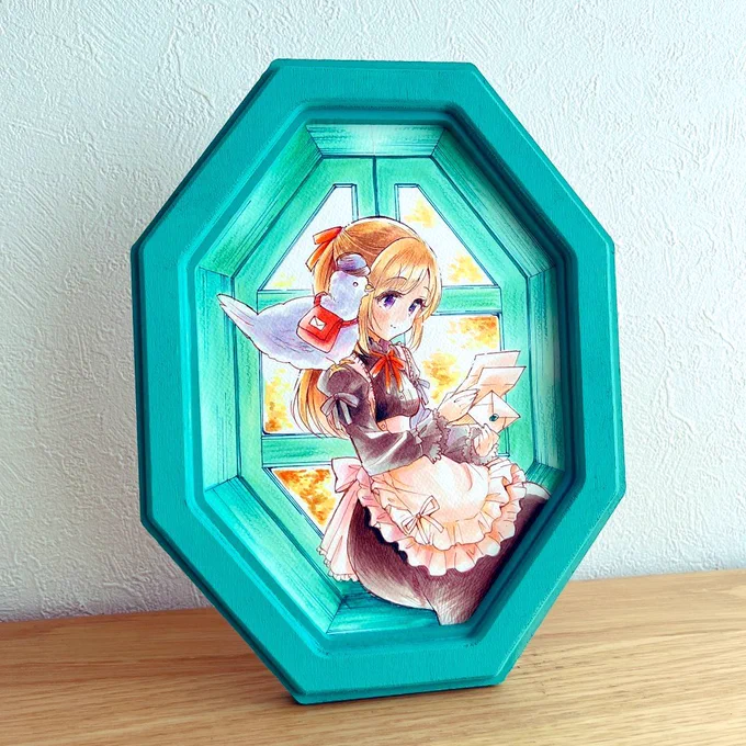 たよりの窓辺 額縁も塗りましたマットな感じにしたくてコートなしです #コピック #空想郵便 #アナログ