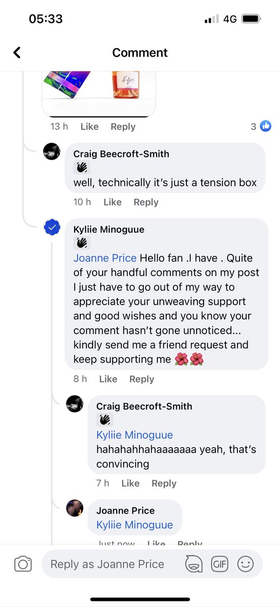 joantkay's tweet photo. @kylieminogue people pretending to be you on Facebook to catch out your fans I didn’t fall for it but some maybe will be careful people https://t.co/dxSffV1cws