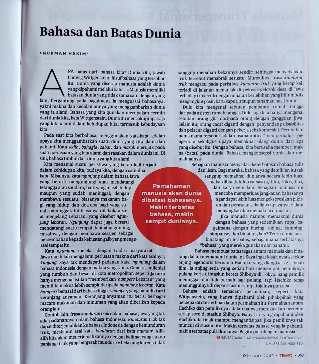 sahaL_AS's tweet photo. Menyimak esai ciamik ⁦@hakimcinema⁩  di  Majalah Tempo. https://t.co/5lCm7rYGZq