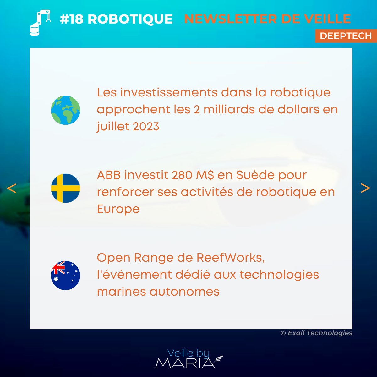 ConseilMaria's tweet photo. Cette semaine, la #veille by MARIA vous partage sa sélection d'actualités #deeptech et #développementdurable du secteur #robotique

Accédez gratuitement à la version intégrale de notre newsletter mensuelle 👉🏻 https://t.co/XCCv6GFoZI https://t.co/JbAvuy1rrH