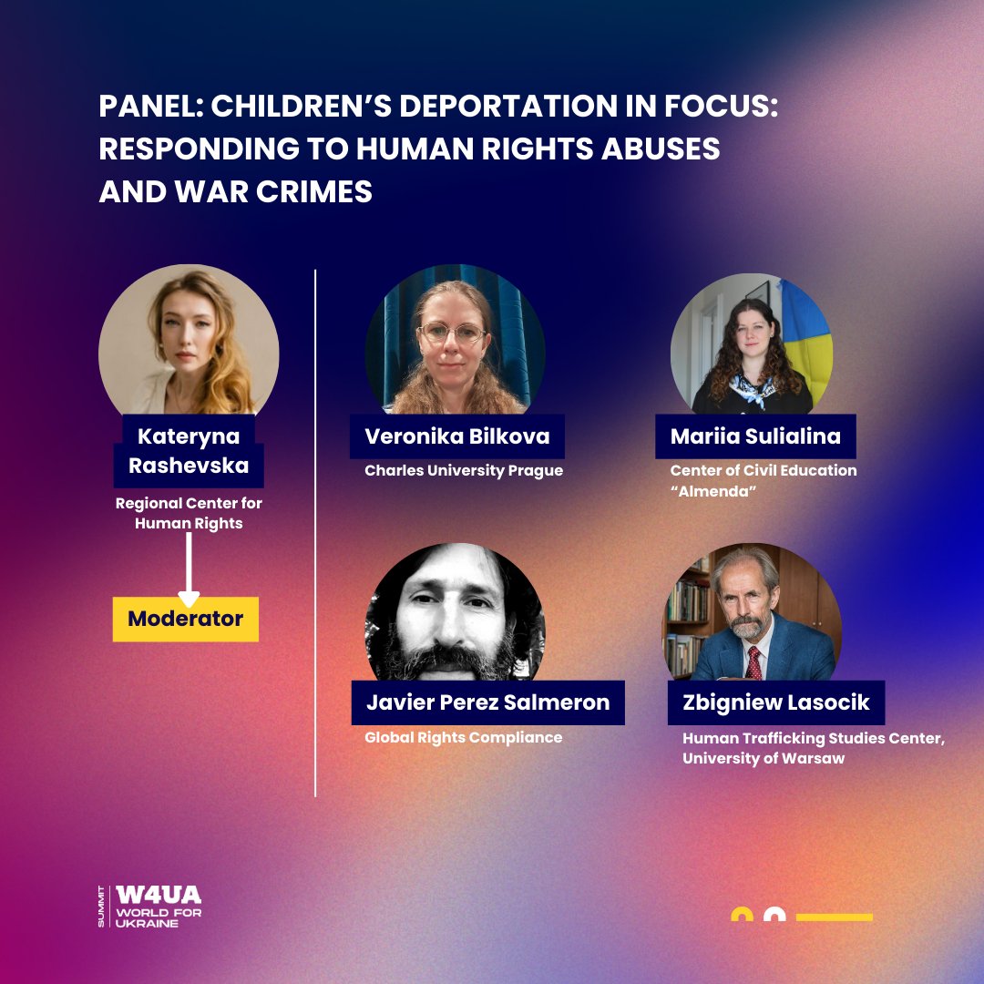 Today, the head of CCE “Almenda,” @MSulialina, will speak at the @W4UA_Summit about human rights abuses and war crimes against #children by 🇷🇺.

Other speakers: Veronika Bilkova, Javier Perez Salmeron, Zbigniew Lasocik (@UniWarszawski), @KateRashevska