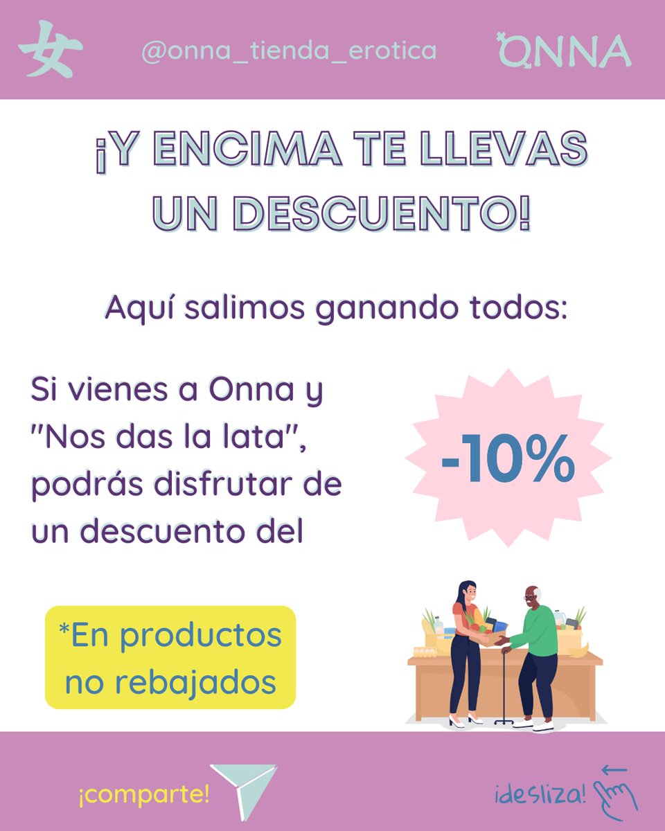 OnnaToledo_es's tweet photo. #onnatiendaerotica se une a la campaña solidaria"DAR LA LATA" en colaboración con la #FederaciónEspañolaBancoAlimentos y #Tipsa
Necesitamos tu ayuda para apoyar a las familias que más lo necesitan
Por cada lata, 10% de dto en cualquier producto de la tienda (dto no acumulable) https://t.co/zfssQlRI46