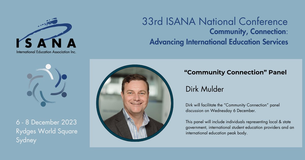 Connect, learn, and grow your knowledge at the 33rd ISANA National Conference! 🌏
We're thrilled to announce that Dirk Mulder will be the facilitator for our Community Connection Panel.
🤝 Join us in Sydney  lnkd.in/efw39b2S
#ISANA2023 #InternationalEducation