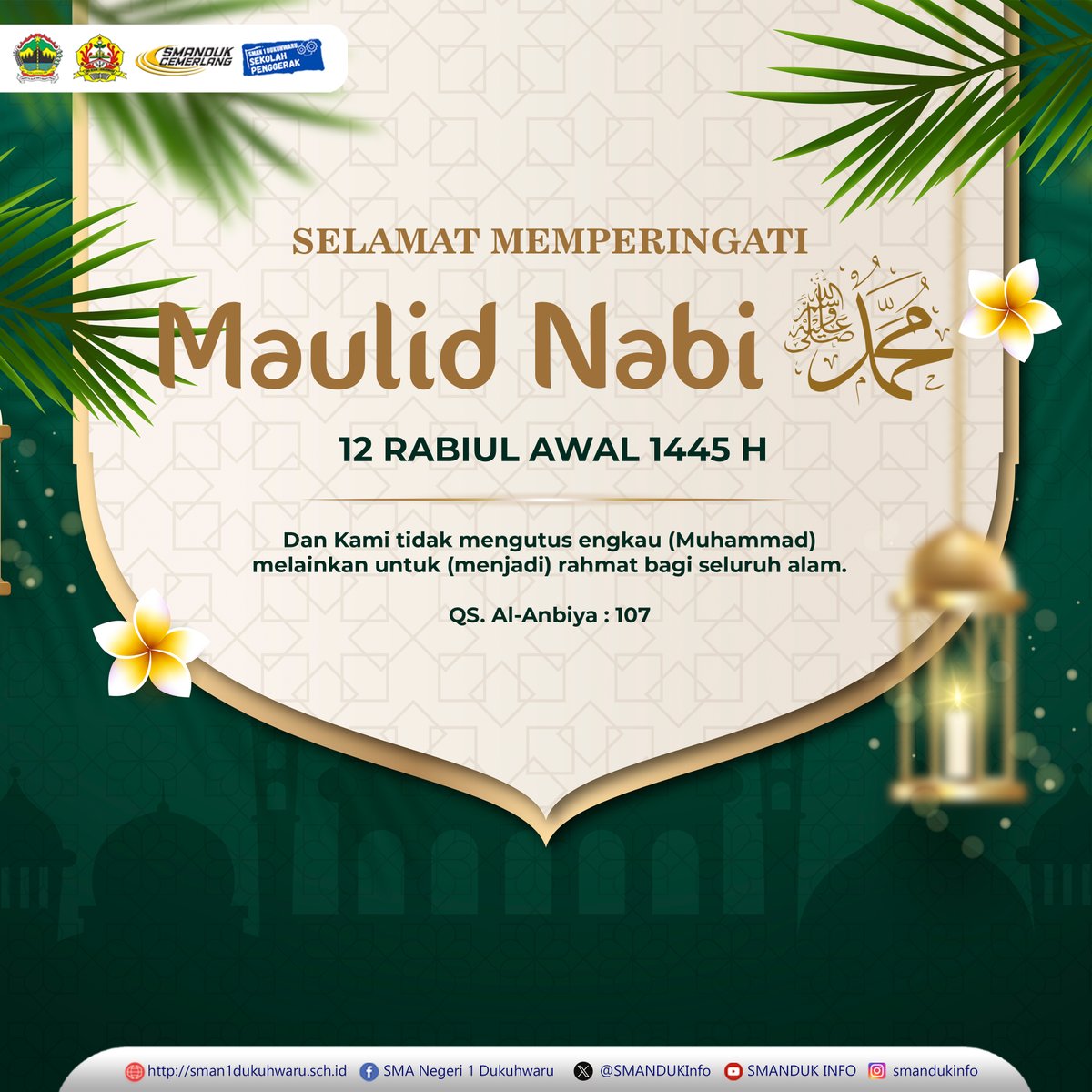 SMANDUKInfo's tweet photo. Selamat Memperingati Maulid Nabi Muhammad SAW 1445 Hijriah

"Generasi kita, generasi yang membawa cahaya ajaran Nabi Muhammad SAW ke dunia digital. Mari kita teruskan pesan kebaikan dan kasih sayangnya."
#maulidnabimuhammadsaw  #smanduk #merdekabelajar https://t.co/Q3fJrSgdLe
