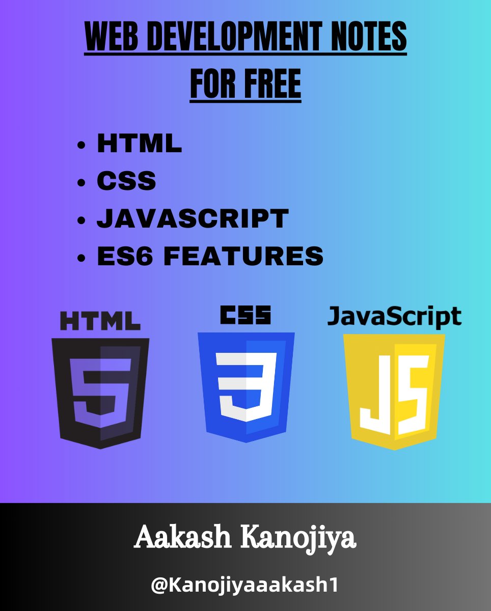 Kanojiyaaakash1's tweet photo. Web Developers are earning $100k to $500k annually.

It is one of the most demanding Job.

But it needs a lot of hard work.

So, I've built this Complete Free Guide for Learning Web Development

It includes:

• Complete HTML and CSS Notes
• JavaScript Notes
• ES6 Features

It's worth $25.

But FREE for the next 24/hrs.

just:
1. Like and Reply 'Web' ❤️
2. Retweet the post 🔁
3. Follow me (so I can DM you)