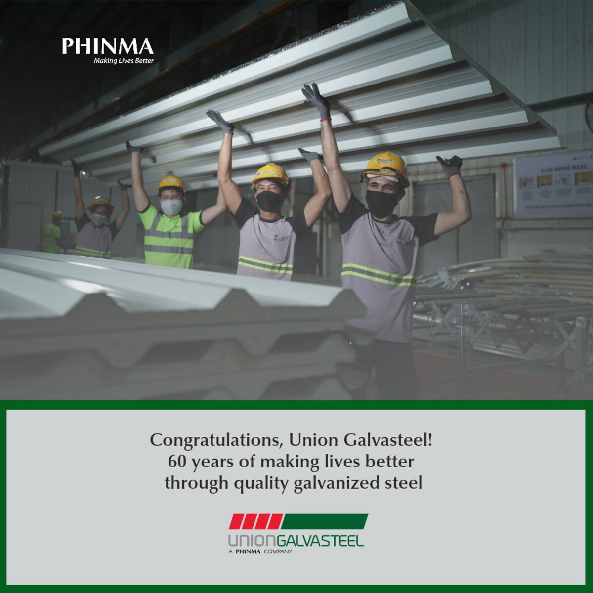 PHINMAofficial's tweet photo. Congratulations, Union Galvasteel, for 60 years of making lives better by providing durable galvanized steel, as Filipinos nationwide build safe and sustainable communities. #MakingLivesBetter https://t.co/JtikSPHejS