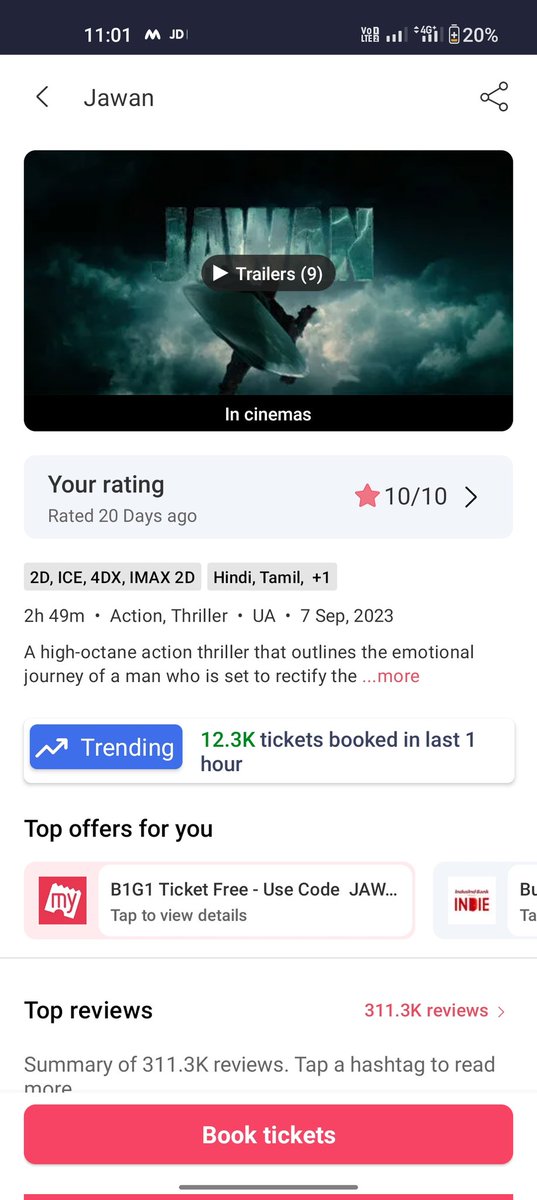 TauhidA38562's tweet photo. Last 1hrs BMS ticket sold 12.3 k matlab ki 12300 OMG yeh to Aaj 22days par aisa mahool hogya hai
#jawan 🤣destroy #VaccineWar and #Fukrey3 mazak bnakar rakhdiya hai #srk ne #jwan see
#happymilaadunnabi https://t.co/wOyLvjwDge