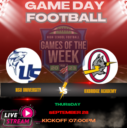 FHSAA HS Football (@fhsaa_hsfb) on Twitter photo 🚨 GAME DAY🚨
🏈 NSU University🆚Oxbridge Academy
📅 Thursday, 09/28/2023
⏰ 07:00pm
🎥 Live Streaming - bit.ly/3yMCKNo
LET'S GO!!!
<a href="/uschoolfootball/">University School Sharks Football</a> <a href="/UNS_Athletics/">USchool Athletics</a> @headofuschool @MarkJacob_55 <a href="/JettYurgealitis/">Jett Yurgealitis</a> <a href="/coachadk/">Addison Duma-Kenny</a> <a href="/coachadk/">Addison Duma-Kenny</a> <a href="/NSUSharks/">NSU Athletics</a> @jjszn5 <a href="/NSU_Baseball/">NSU Baseball</a> 🚨 GAME DAY🚨
🏈 NSU University🆚Oxbridge Academy
📅 Thursday, 09/28/2023
⏰ 07:00pm
🎥 Live Streaming - bit.ly/3yMCKNo
LET'S GO!!!
<a href="/uschoolfootball/">University School Sharks Football</a> <a href="/UNS_Athletics/">USchool Athletics</a> @headofuschool @MarkJacob_55 <a href="/JettYurgealitis/">Jett Yurgealitis</a> <a href="/coachadk/">Addison Duma-Kenny</a> <a href="/coachadk/">Addison Duma-Kenny</a> <a href="/NSUSharks/">NSU Athletics</a> @jjszn5 <a href="/NSU_Baseball/">NSU Baseball</a>