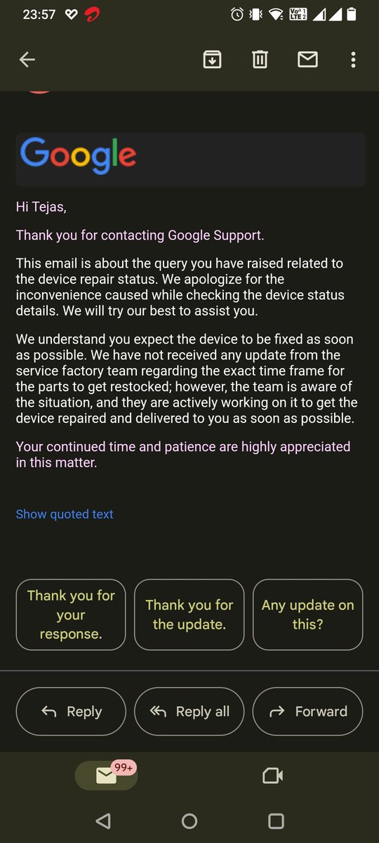 tejasraval82's tweet photo. @Google @Google you treat #India customers as least priority customers. Many of us facing challenges getting our devices back from ur service centre for more than months without my help.
#DoNotBuyPixelPhoneInIndia @madebygoogle @GoogleIndia https://t.co/L4nJDfH3Yz