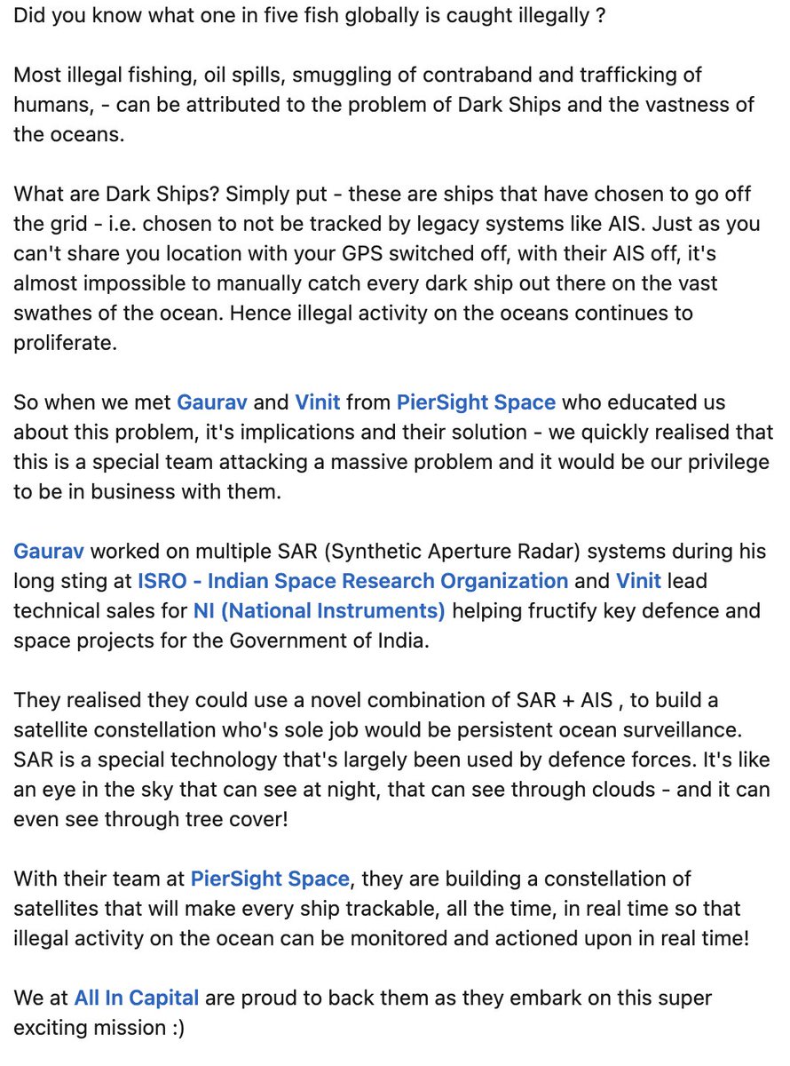 Kushal Bhagia 🇮🇳 (@kushalbhagia) on Twitter photo Excited to back <a href="/GauravSeth93/">Gaurav Seth</a> and Vinit at Team PierSight Space as they embark on their exciting mission to launch a constellation of satellites dedicated to ocean surveillance!
<a href="/All_IN_CAPITAL/">All In Capital</a> Excited to back <a href="/GauravSeth93/">Gaurav Seth</a> and Vinit at Team PierSight Space as they embark on their exciting mission to launch a constellation of satellites dedicated to ocean surveillance!
<a href="/All_IN_CAPITAL/">All In Capital</a>