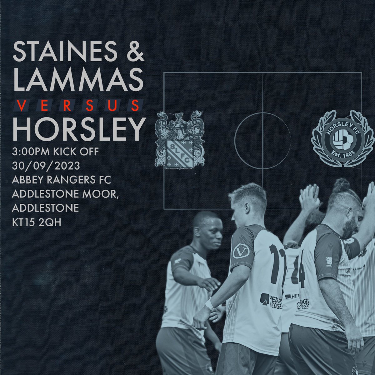 🆚 <a href="/SLammasMiddxFC/">Staines & Lammas (Middx) FC</a> 
⚽️ @SurreyPremierCF 
📆 30/09/2023
⏰ 3:00pm K.O.
📍Abbey Rangers FC