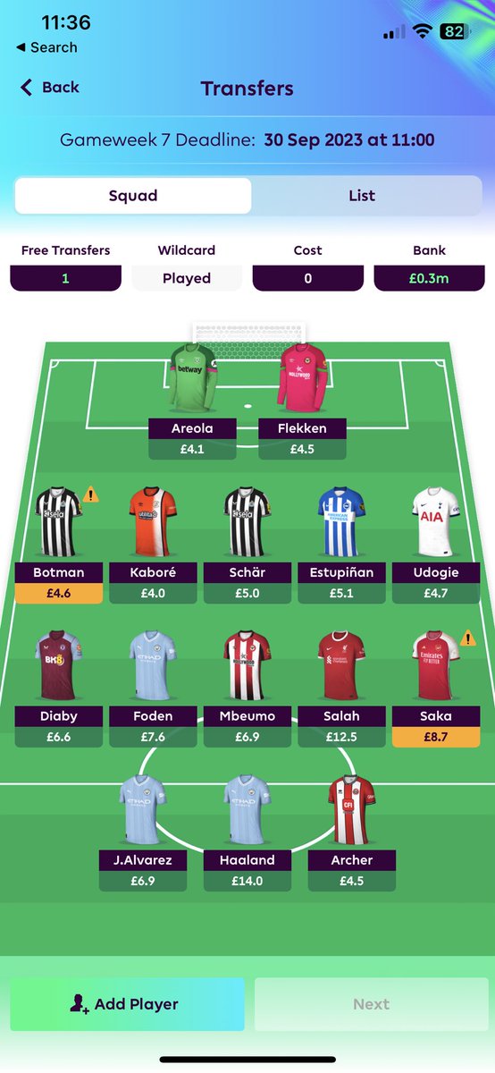 FplMarley's tweet photo. Any help is much appreciated.

Can’t decide whether to go Saka < Bruno or just hold the transfer and re asses next Gw where I’ll be bringing in foden for Maddison.

#FPL #Fplcommunity https://t.co/C2jkbnDeHl