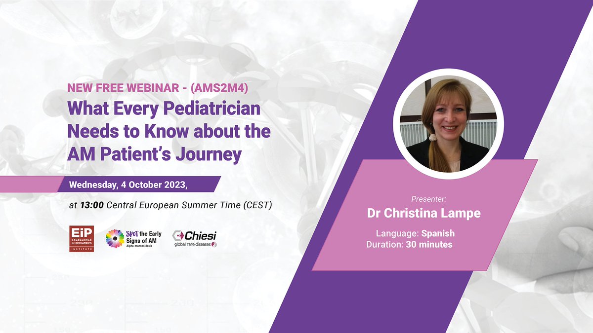 Excellence in Pediatrics Institute (@eip_institute) on Twitter photo NEW FREE LIVE WEBINAR NEXT WEEK, supported by
<a href="/ChiesiGRD/">Chiesi Global Rare Diseases</a> - What Every Paediatrician Needs to Know about the Alpha-mannosidosis Patient’s Journey - Wed, 4/10/2023 at 13:00 CEST - Register to attend live or watch the video after it is organised. bit.ly/AMRC-S2-M4 NEW FREE LIVE WEBINAR NEXT WEEK, supported by
<a href="/ChiesiGRD/">Chiesi Global Rare Diseases</a> - What Every Paediatrician Needs to Know about the Alpha-mannosidosis Patient’s Journey - Wed, 4/10/2023 at 13:00 CEST - Register to attend live or watch the video after it is organised. bit.ly/AMRC-S2-M4
