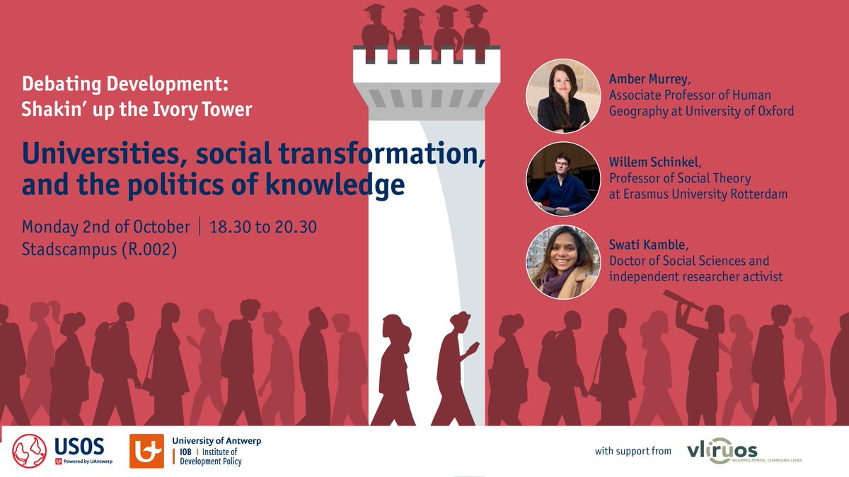 🏛️🧑‍🔬👩‍🔬 Shakin' up the Ivory Tower

Opening of Debating Development on MON 2 OCT

🎙️ Amber Murrey, University of Oxford <a href="/AmberMurrey/">Amber Murrey</a> 
🎙️ Willem Schinkel, Erasmus University Rotterdam
🎙️ Swati Kamble, researcher activist <a href="/Swatika2005/">Swati Kamble</a> 

<a href="/IOBUA/">IOB - Institute of Development Policy</a> #debdev

✍️uantwerpen.be/en/centres/uso…