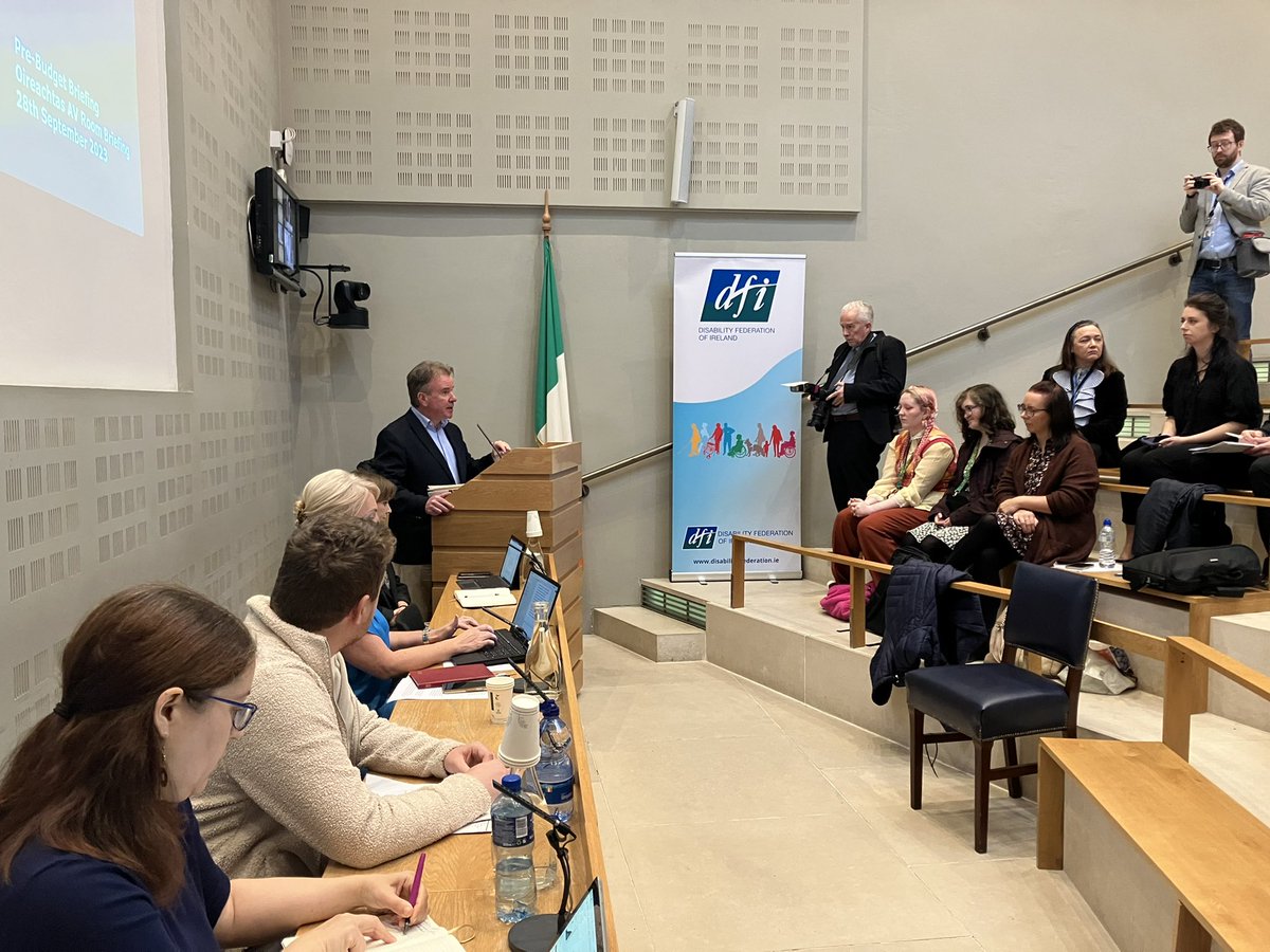 .<a href="/TomClonan/">Dr Tom Clonan</a> giving a passionate address now on the stark situation for disabled people in Ireland at our event on #Budget24 in the Oireachtas AV room today. He says the Government are not listening!