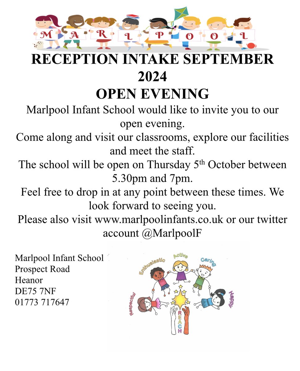 If you are looking for a reception class place for September 2024, drop in any time between 5:30 and 7pm on Thursday 5th October and our friendly staff will show you round.