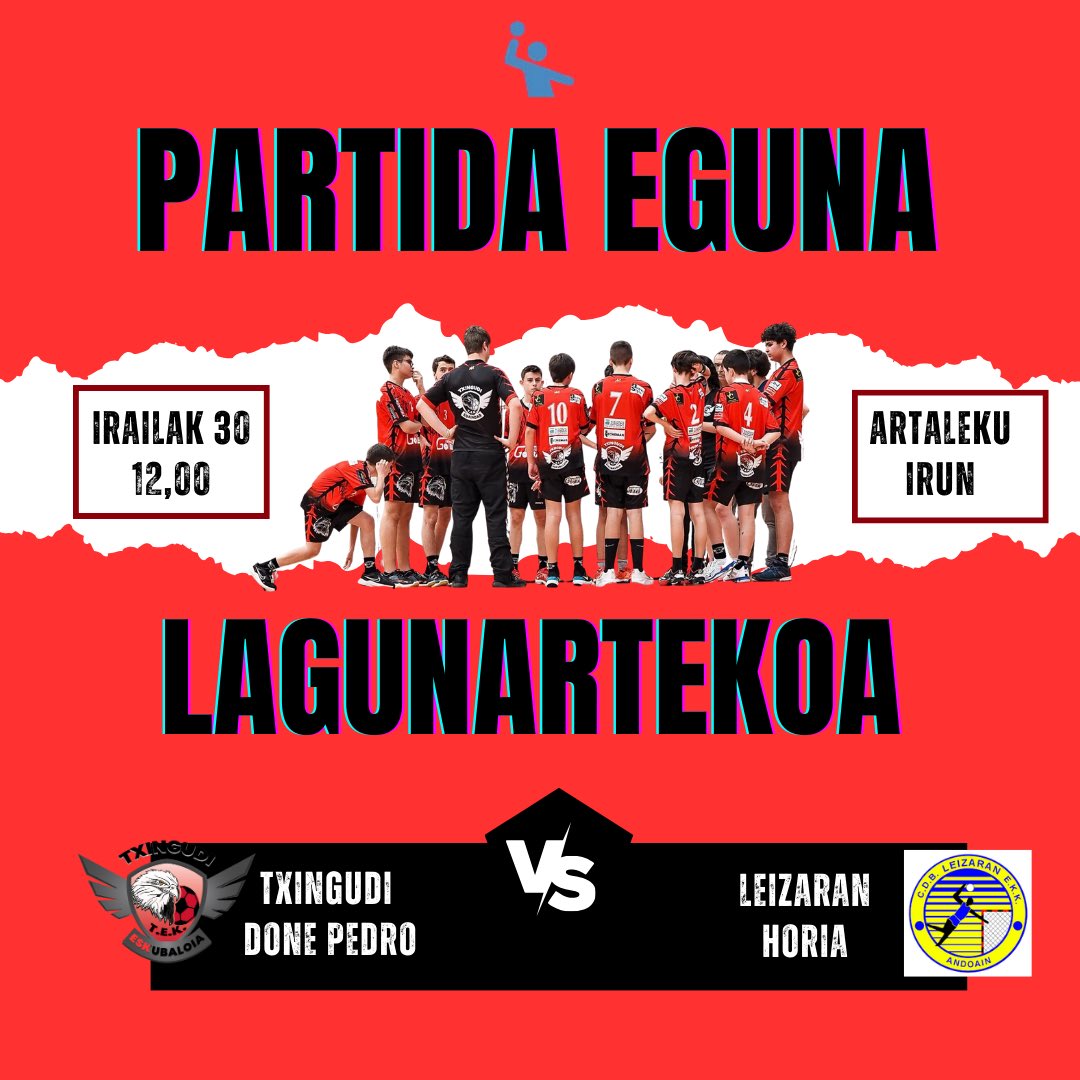 🔴⚫️Denboraldiko azken lagunartekoa. 
Gure kadeteek Artalekun jokatuko dute larunbat honetan 12etan Leizaran Horiaren aurka.

Último amistoso de la Temporada. 
Nuestros cadetes juegan este sábado en 
Artaleku a las 12h contra Leizaran Horia. 

Aupa Mutilak!!💪💪💪

<a href="/leizaranekk/">CDB Leizaran EKK</a>