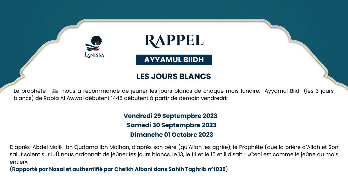 HijabLanissa's tweet photo. Les jours blancs arrivent ! C'est le moment idéal pour jeûner, prier et se rapprocher de Dieu. Partagez vos expériences spirituelles avec nous pendant cette période spéciale. 🌕✨ #JoursBlancs #Spiritualité #Lanissa https://t.co/I1ThMEEpdM