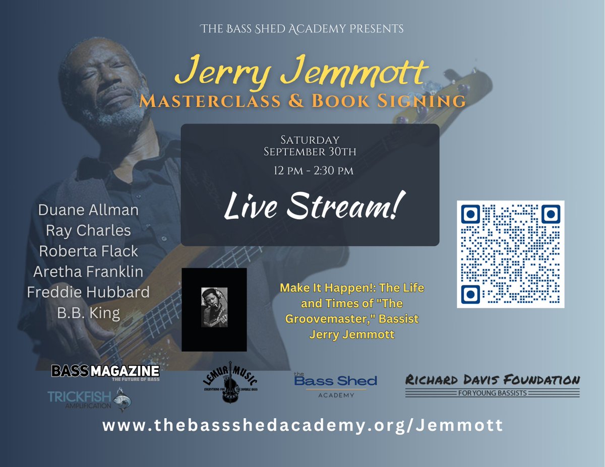 For anyone interested who doesn't live in SoCal..
thebassshedacademy.org/jerry-jemmott-…
#jerryjemmott #bassmasterclass #masterclass #bassplayer #bassguitar #basslegend #jaco #aretha #kingcurtis #muscleshoals #theswampers #bassline #sessionbassist #bassgear