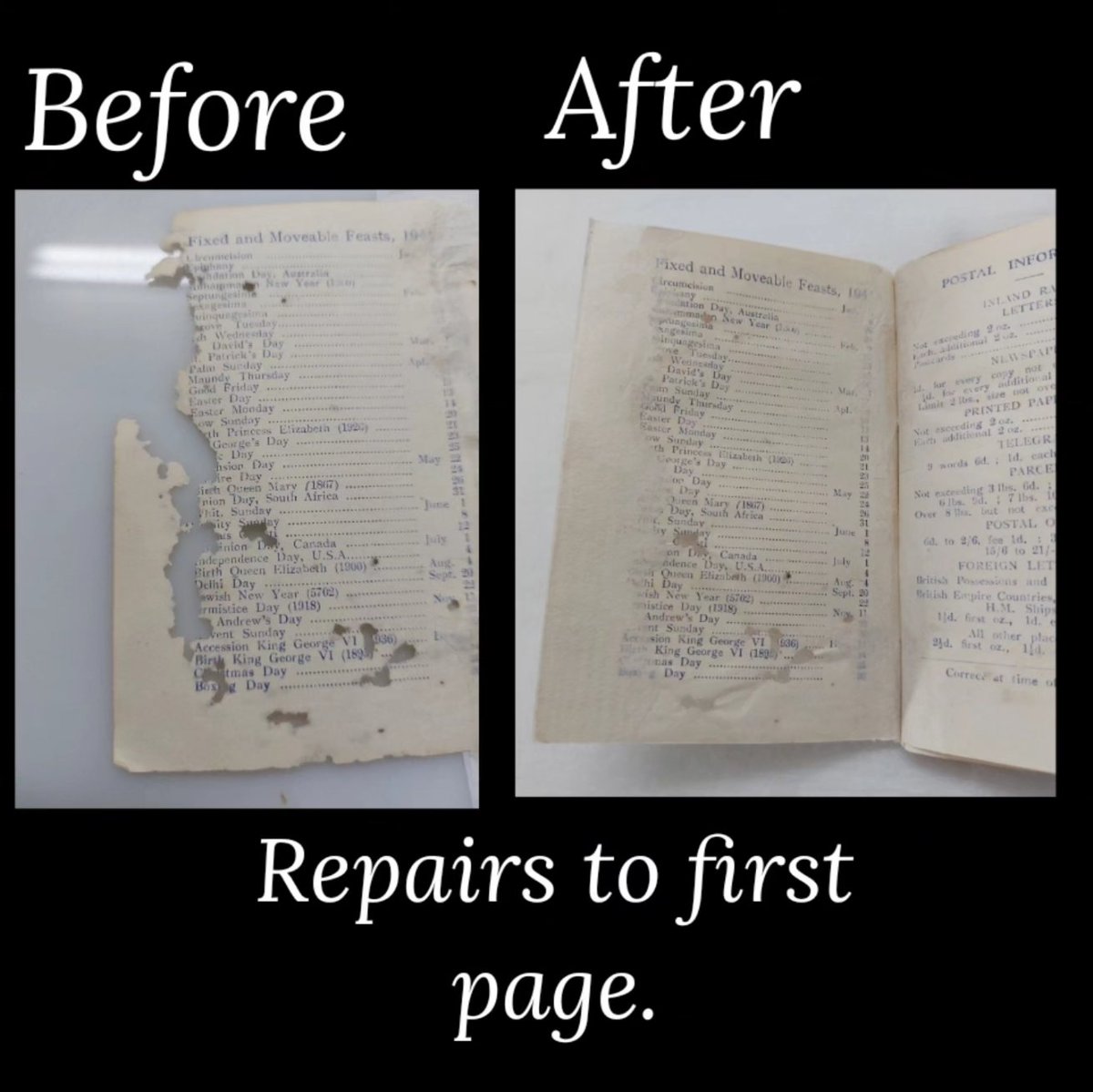 paperworksliz's tweet photo. It's difficult to capture how small this diary of 1941, is in photos.Thanks to intervention of @dubcilib it has  been cleaned, repaired &amp; consolidated and is now stored in this (very cute) custom acid-free folder.
#paperconservation #paperworksstudio #dublincityarchives #archives https://t.co/niI6cxxrp0