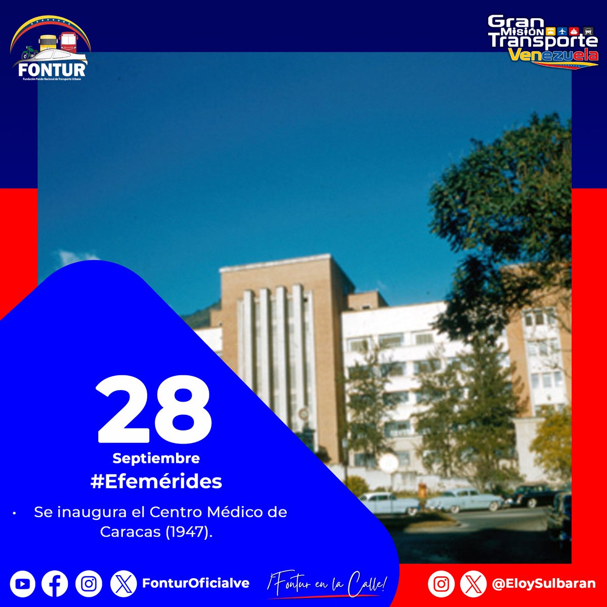 🏥Se inaugura el Centro Médico de Caracas (1947). Este centro fue concebido como un moderno hospital que ofrecía todos los servicios necesarios en una sola edificación.

<a href="/NicolasMaduro/">Nicolás Maduro</a>
<a href="/delcyrodriguezv/">Delcy Rodríguez</a>
<a href="/ELOYSULBARAN/">Eloy Chiquitín</a>