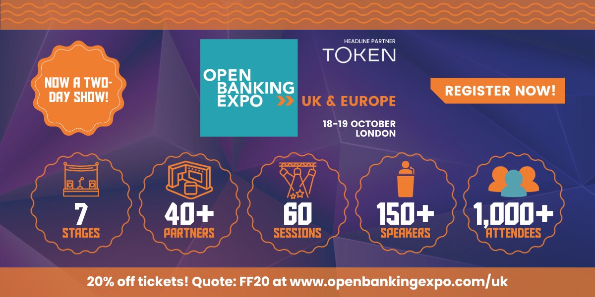 We are a media partner / event supporter of @OpenBankingExpo UK & Europe on 18-19 October. Claim a 20% discount with code: FF20 🚀150+ speakers 🚀7 stages 🚀60+ sessions 🚀1,000+ industry peers 🚀Register here bit.ly/3hwIsu2