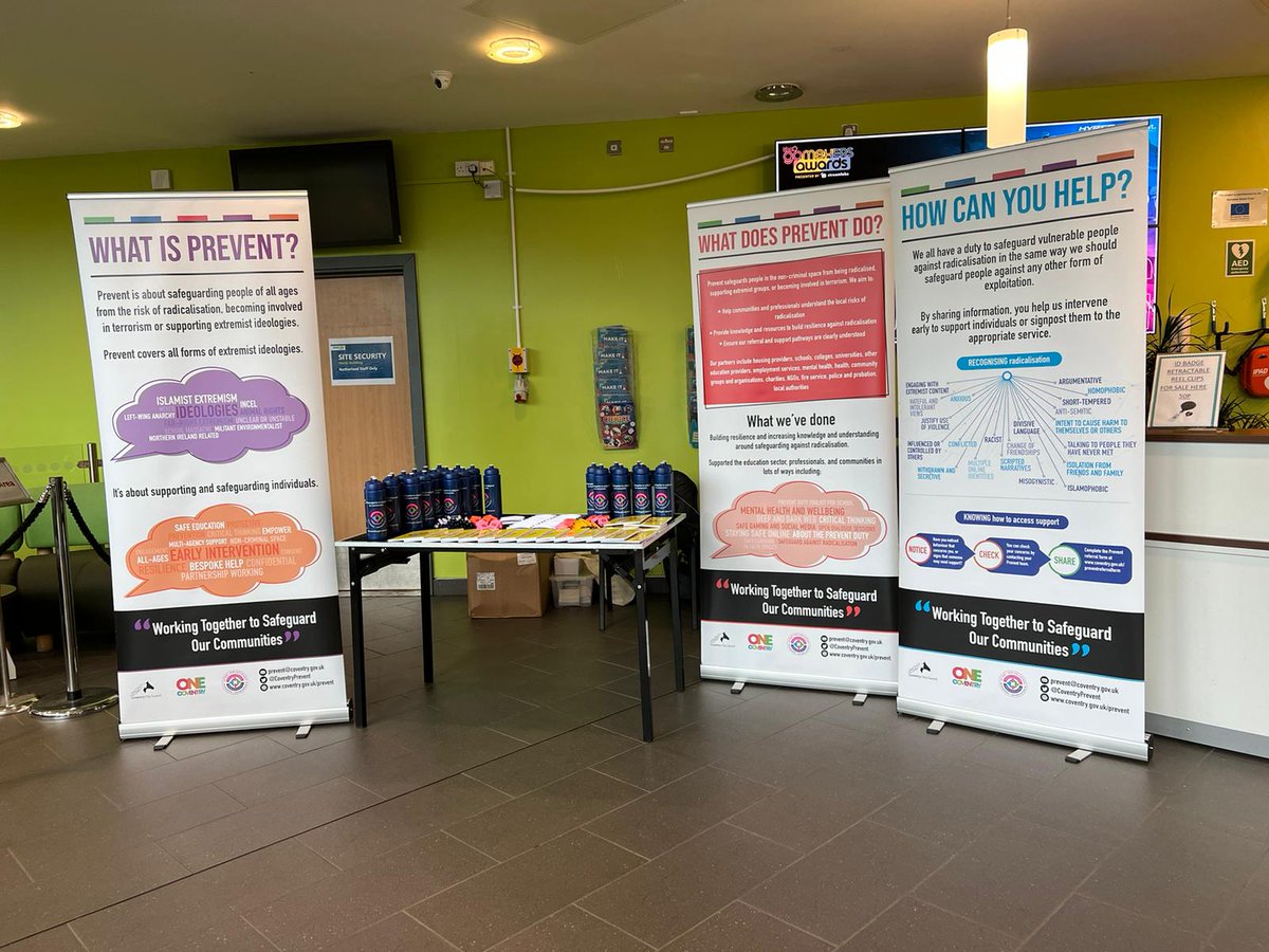 CoventryPrevent's tweet photo. We are out in the community today raising awareness, 1st stop Coventry College @coventrycollege 
#covtakingaction23
#prevent #radicalisation #extremism https://t.co/cDWpRkU3F2