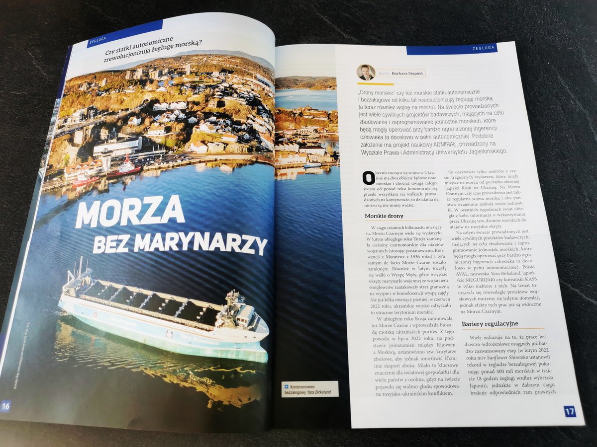 BAStepien's tweet photo. Just published in "Polska na morzu" - "Morza bez marynarzy". Explore the future of autonomous shipping with Project ADMIRAL. The sea is changing, and so is its law! #AutonomousShipping #MaritimeLaw #LawOfTheSea #ADMIRAL https://t.co/i6K5eN6X44