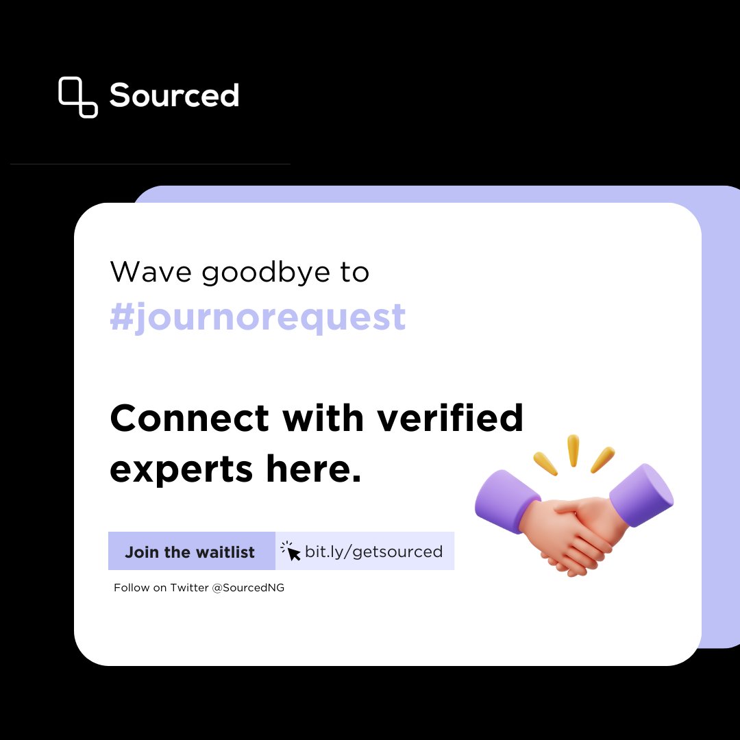 SourcedNG's tweet photo. Dear Journalist, 

We understand the importance of reliable sources and expert insights in your stories. 

Sourced is connecting you with verified experts of different specialization to help you tell stories that matter.  

🔗 Join the waitlist. 
https://t.co/worUU7hcgp https://t.co/H82icuHYj5