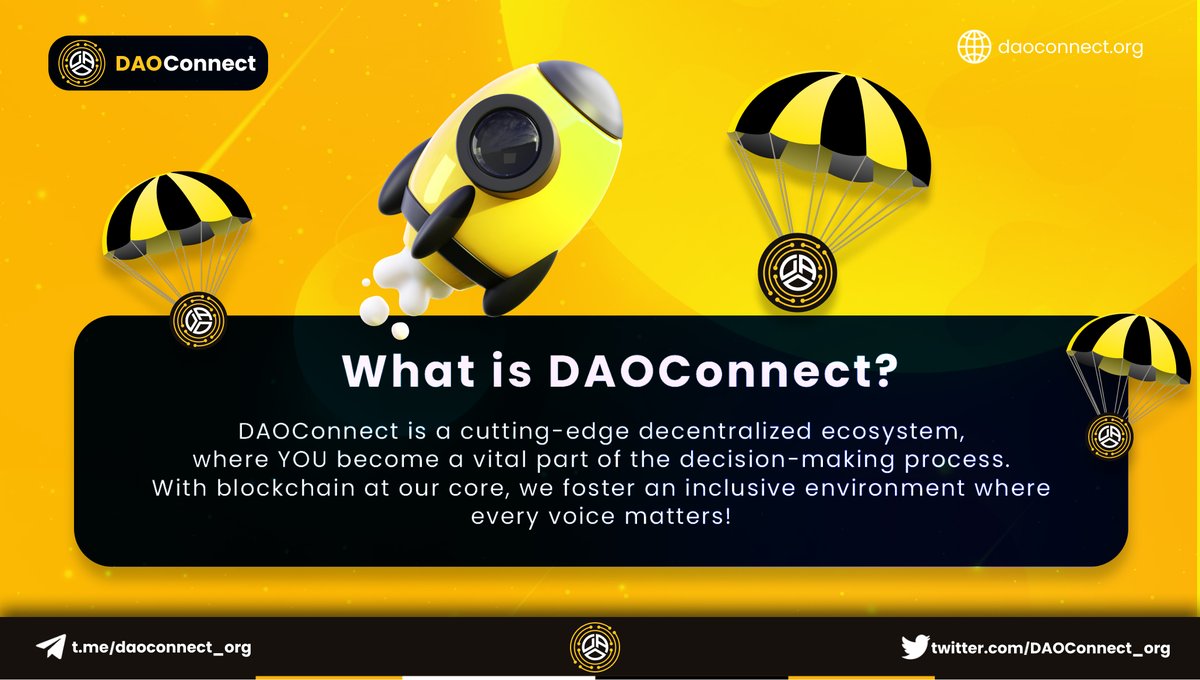 DAOConnect_org's tweet photo. 💡 What is DAOConnect?

DAOConnect is a cutting-edge decentralized ecosystem, where YOU become a vital part of the decision-making process. With blockchain at our core, we foster an inclusive environment where every voice matters! 🗣

#DAOConnect #DAO #blockchain https://t.co/YHNnRqTtjp