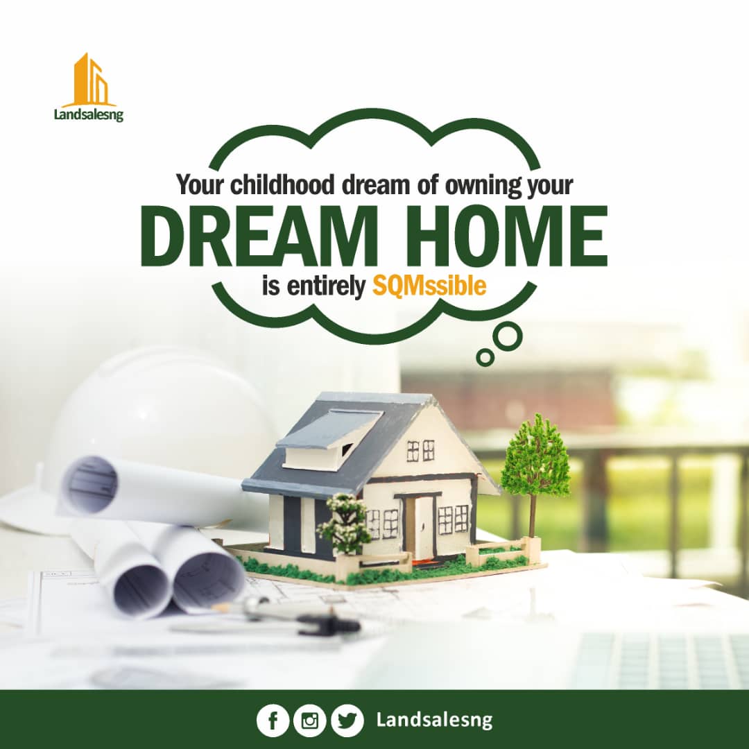 landsalesng's tweet photo. Turning childhood dreams to adulthood reality with @Landsalesng! 🏡✨

Once an impossible dream, now your SQM-ssible reality.
 Finding the perfect land for your dream home has been made easy by Landsalesng! 🌟 

Send a DM to get started. 

#DreamHome #Landsalesng #SQMssibleDreams https://t.co/4HslA9q3hx