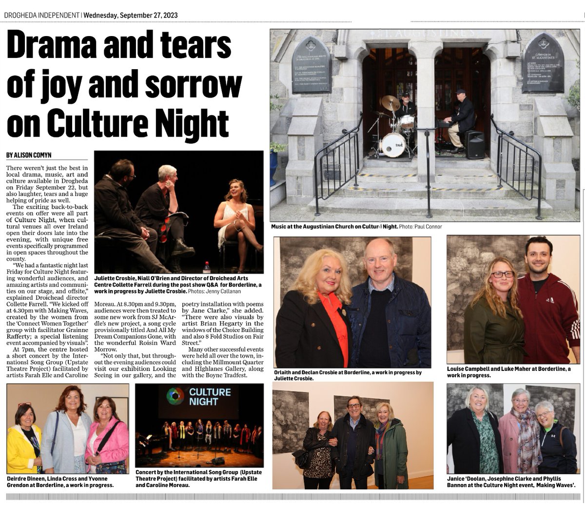 In this week's @drogindo read all about some of the highlights of @CultureNight 2023 as well as BORDERLINE, the new work in progress from actor/singer Juliette Crosbie which came to our stage last week @artscouncil_ie @louthcoco @lovedrogheda @juliettec49 #CultureNight