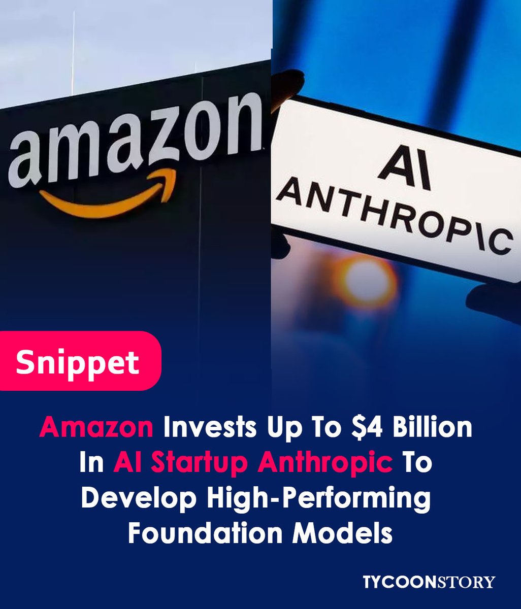 Amazon commits up to $4 billion to AI startup Anthropic to advance high-performing foundation models
#business #collaboration #Anthropic #cloudtechnologies #development #AWS #generativeAI #ArtificialIntelligence  #CloudComputing #Innovation #Partnership  @AnthropicAI @amazon