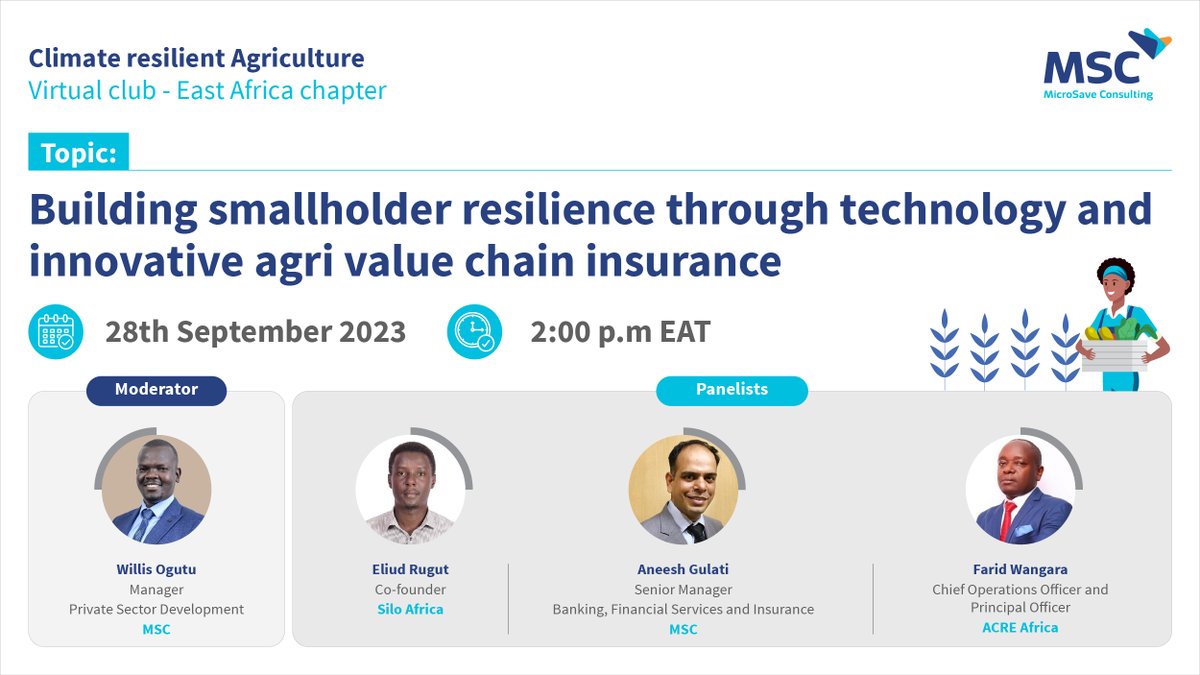📢#LiveNow

The 6th edition of #CRAgVC’s East Africa chapter Our panelists will deliberate if a strong case for Agri-insurance exists in the Agri-value chains beyond the production phase & discuss post-harvest technologies’ role. #AgriInsurance #FarmersResilience

Join the…