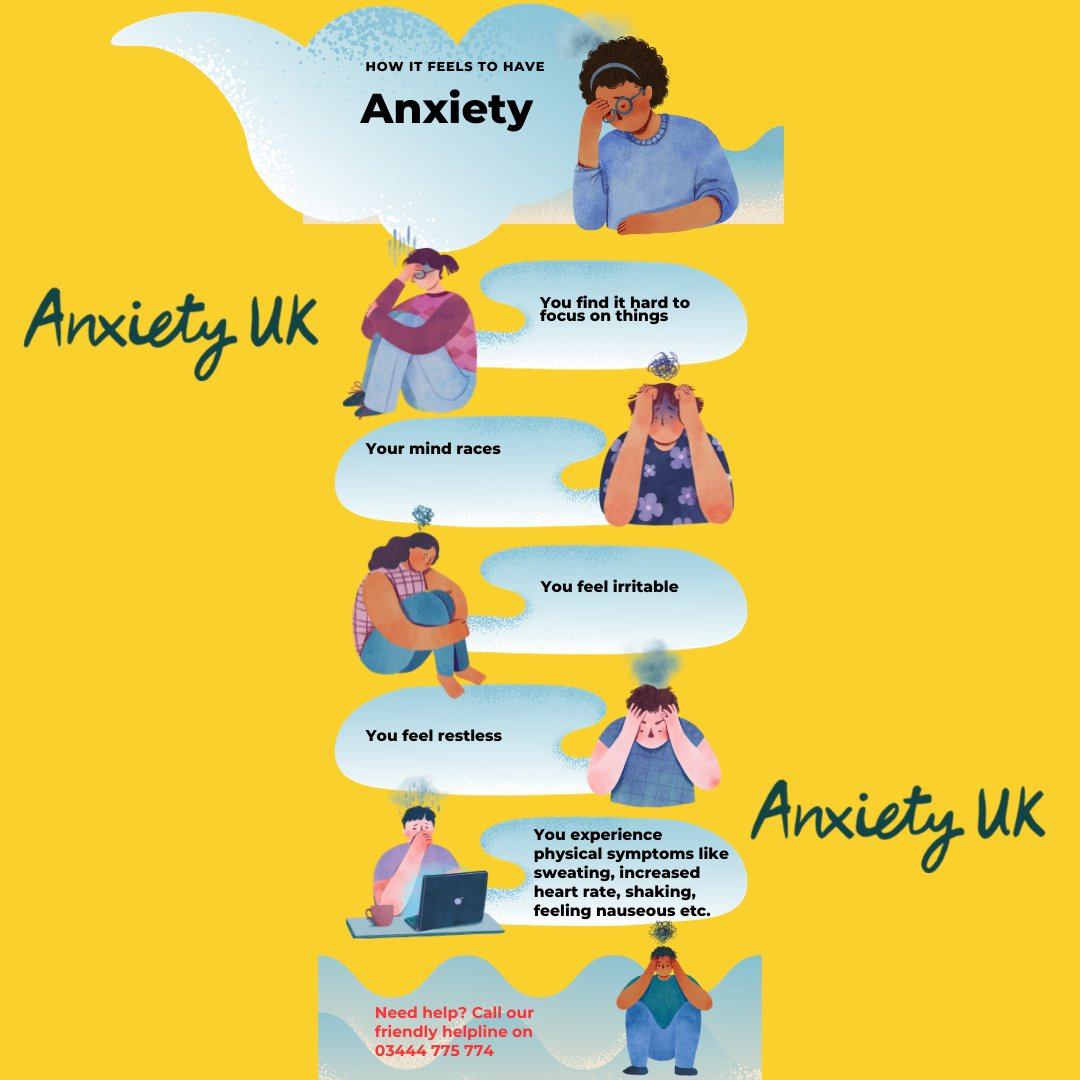 AnxietyUK's tweet photo. Need to talk about anxiety? Don't suffer alone! Pay attention to your body &amp; mind: restlessness, difficulty concentrating, fear, worry, &amp; physical discomfort are all common symptoms. Reach out &amp; know that you are not alone #copingwithanxiety #checkinonlovedones #anxietyawareness https://t.co/nXZAiFAR2S