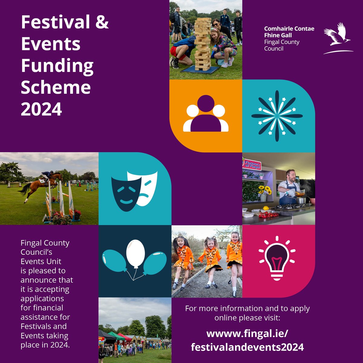 Exciting news! 📢 Fingal County Council Festival & Event Funding Scheme 2024 is OPEN! Calling all event organisers, share your vision for amazing local experiences. Apply by Janaury 31, 2024, 12pm. For info & apply: fingal.ie/festivalandeve… Let's make 2024 unforgettable in Fingal