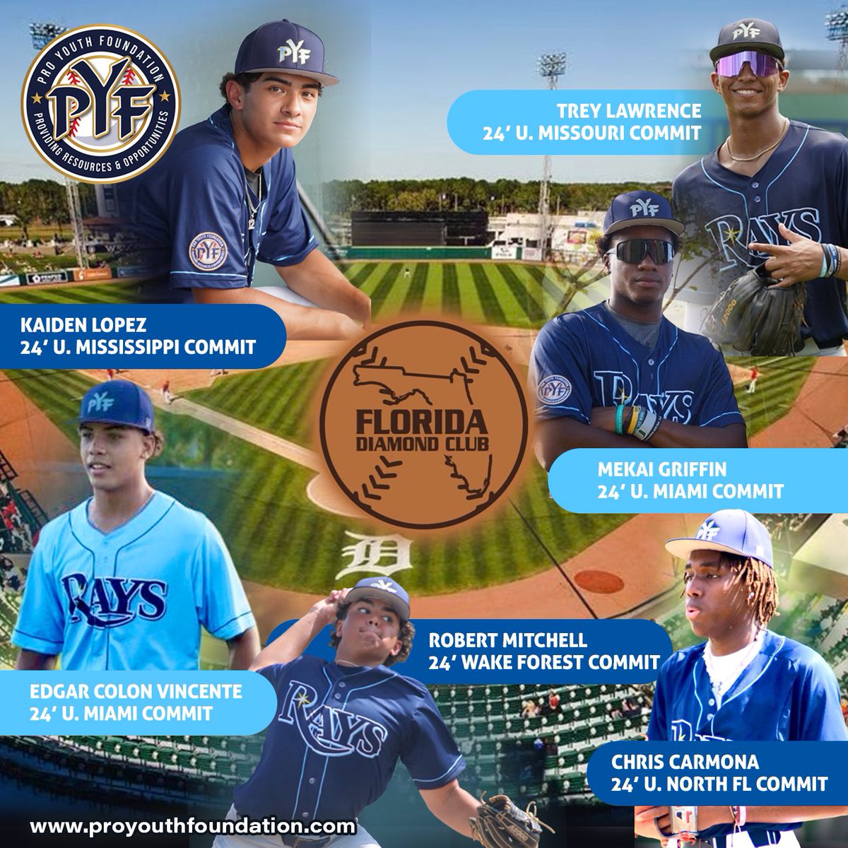 Congrats to all of the young men who participated with the PYF Rays FL at some point this summer that have been selected to compete in the Florida Diamond Club. Home of the Detriot Tigers. The Florida Diamond Club has long been one of the premier scouting events for FL HS Seniors