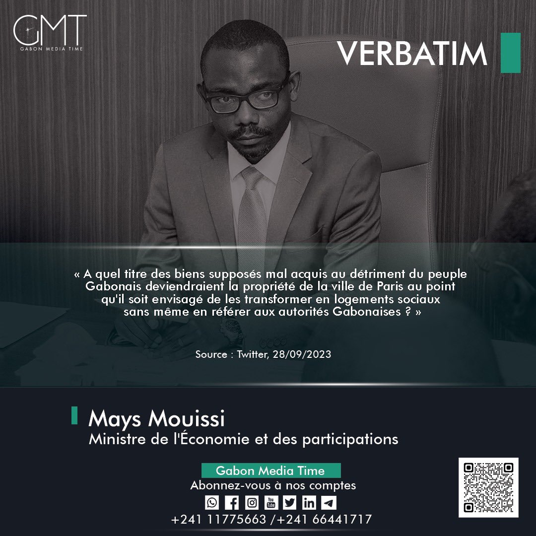 [#Verbatim] Mays Mouissi : «  A quel titre des biens supposés mal acquis au détriment du peuple Gabonais deviendraient la propriété de la ville de Paris? »

👇🏾
 
 📱066441717  📞 011775663

#GMT
#Gabon