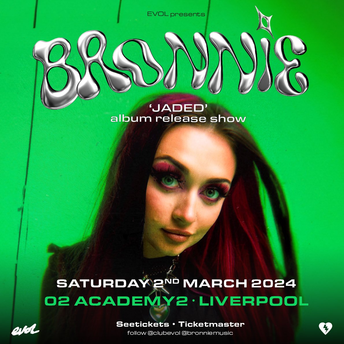 EVOL (@clubevol) on Twitter photo LIVERPOOL! Hear <a href="/BronnieMusic/">BRONNIE</a>'s new album 'JADED' in FULL as well as some of your old favourites at her BIGGEST HEADLINE SHOW EVER, <a href="/O2AcademyLpool/">O2 Academy Liverpool</a>, Saturday March 2, 2024! Tickets available <a href="/seetickets/">See Tickets</a> NOW hereโผ seetickets.com/event/bronnie/โฆ LIVERPOOL! Hear <a href="/BronnieMusic/">BRONNIE</a>'s new album 'JADED' in FULL as well as some of your old favourites at her BIGGEST HEADLINE SHOW EVER, <a href="/O2AcademyLpool/">O2 Academy Liverpool</a>, Saturday March 2, 2024! Tickets available <a href="/seetickets/">See Tickets</a> NOW hereโผ seetickets.com/event/bronnie/โฆ