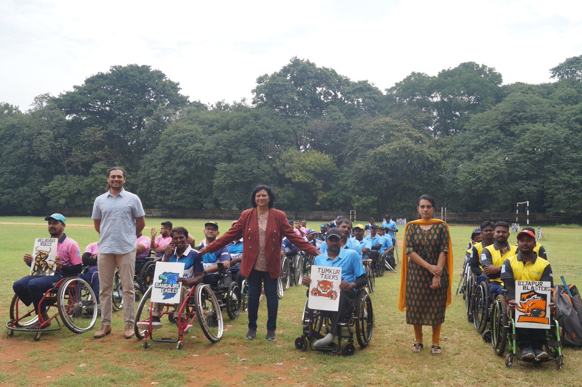 TheKshamata's tweet photo. We were thrilled to have been the official event partner for the Karnataka Wheelchair Cricket Premier League Season 2! 🏆

From September 22nd to 24th, 2023, YMCA Grounds in Bengaluru came alive with three days of thrilling cricket action and camaraderie. 🏏♿️

#wheelchaircricket https://t.co/temASKaKMX