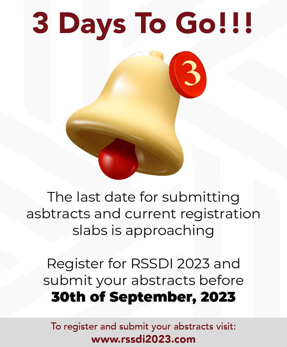 rssdi2023's tweet photo. @rssdi2023 - 3 DAYS TOGO!!!

"Tick, tock, only 3 days left to register! Don't wait any longer. 🕒 #RegisterNow"
.
.
.
.
#conference #events #rssdi2023 #HealthcareInnovation #meetingplanners #eventtrenders #eventmarketing #eventplanning #diabeteskamahakumbh #medivisionevents https://t.co/kKaoabAukt
