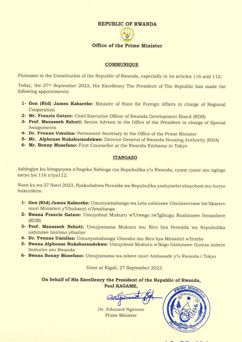 La nomination de Kabarebe comme MAE du Rwanda, 3 mois après avoir été nommément cité dans la guerre du M23 par <a href="/ONU_fr/">Nations Unies (ONU)</a> est une insulte envers les Congolais et un résultat de la complaisance dla communauté internationale à l’égard des oligarques Rwandais déstabilisant la #RDC. 1/2