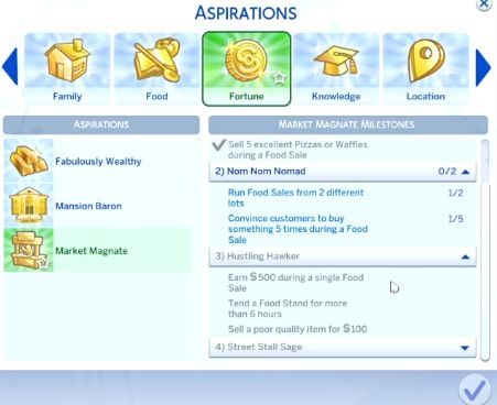 Simlish4's tweet photo. NUEVAS ASPIRACIONES 💭 ¡No será una, sino dos! Una está dentro de la categoría Comida, titulada ''Estrella de los electrodomésticos'', y otra dentro de la categoría Fortuna, ''Magnate del mercado''. 🧇💰

¿Les gusta? 😌 

- Gracias @SraSimmer por las capturas en español 💚 https://t.co/4U4pqBYNZr
