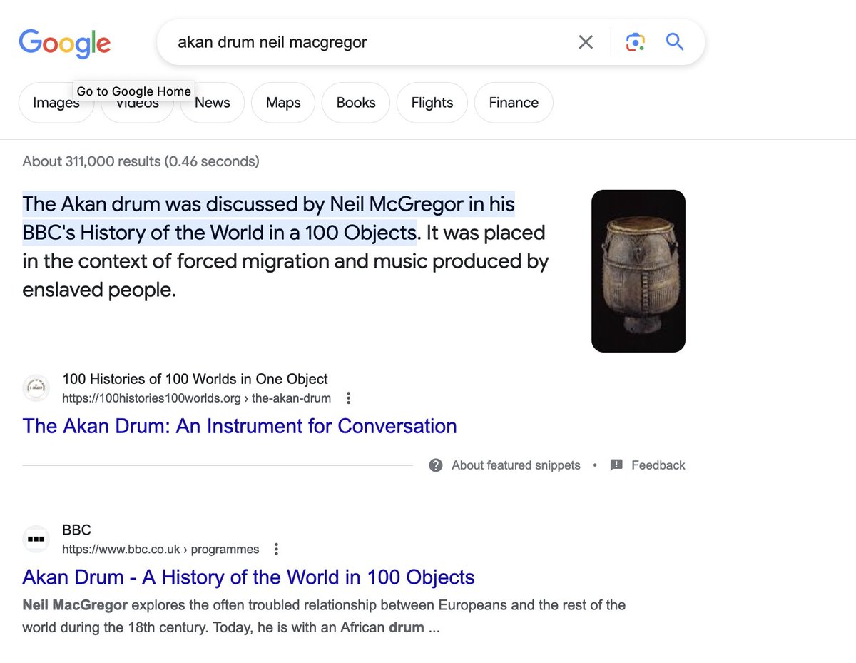 Just preparing my next lecture at @ENS_ULM on Sir H Sloane, the slave trade & the British Museum. Delighted that the first google hit for the #AkanDrum was not the original @BBCRadio4 @britishmuseum podcast but @wawaaba_ @100_worlds's version featuring Akan Band #KwanPa 🙌🏿🥳! 1/2