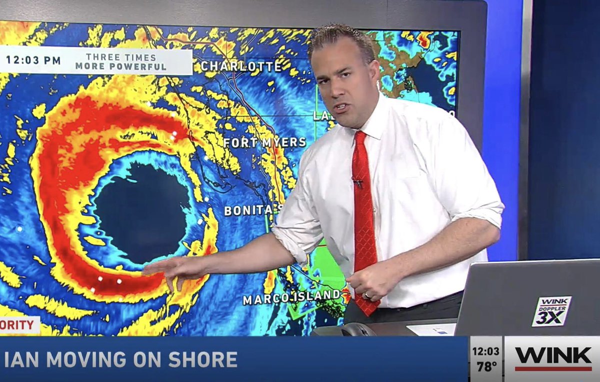 MattDevittWX's tweet photo. HURRICANE IAN 1 YEAR AGO TODAY 🌀 A day we will never forget and hope to never see again in our lifetime. Ian is the worst natural disaster in Southwest Florida history and most destructive local hurricane on record with 15 feet of storm surge, 27" of rain and wind of 150 mph. The slow-moving storm lasted hours, but changed lives in seconds. It's been amazing to see how far we've come since Ian and how much stronger Southwest Florida will continue to get in the years ahead. My goal that day was to keep everyone calm, safe and informed. You can always trust and rely on me to provide you with that type of coverage for all future storms on @WINKNews.