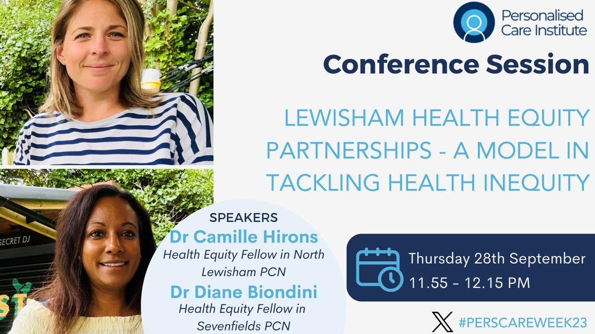 Huge thank you to Dr Camille Hirons &amp; Dr Diane Biondini for sharing a variety of local community projects &amp; the North Lewisham Health Equity Partnership 👏🏻

📚 Recommended reading:
tinyurl.com/BLACHIRRep

#PERSCAREWEEK23 #HealthInequalities #PersonalisedCare