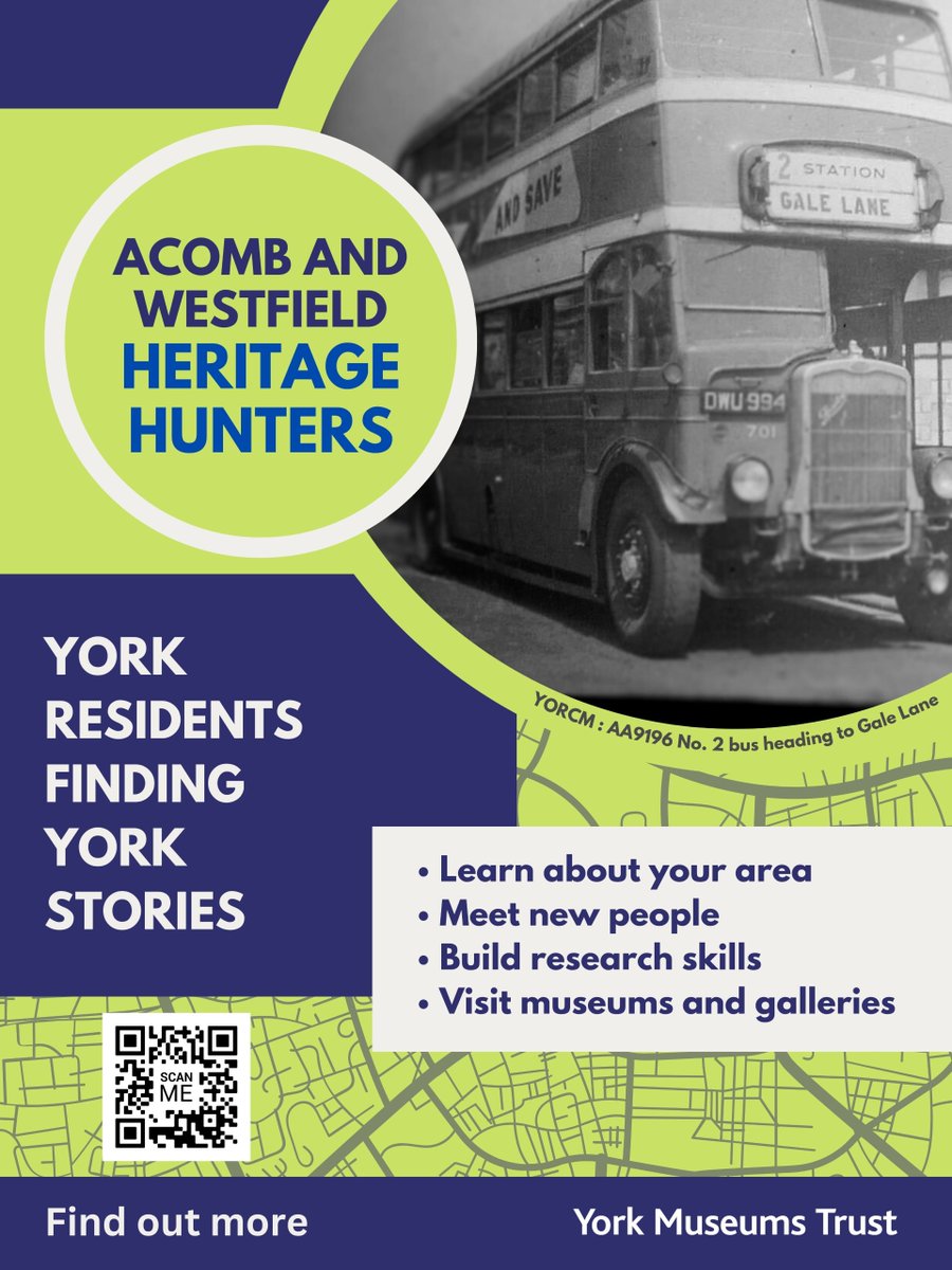 📢We are launching our next Heritage Hunters project!

If you live in Acomb &amp; Westfield, we would like to work with you to look back in time &amp; uncover the history of this area.

If you would like to get involved, please complete the online form at: shorturl.at/lmIW7