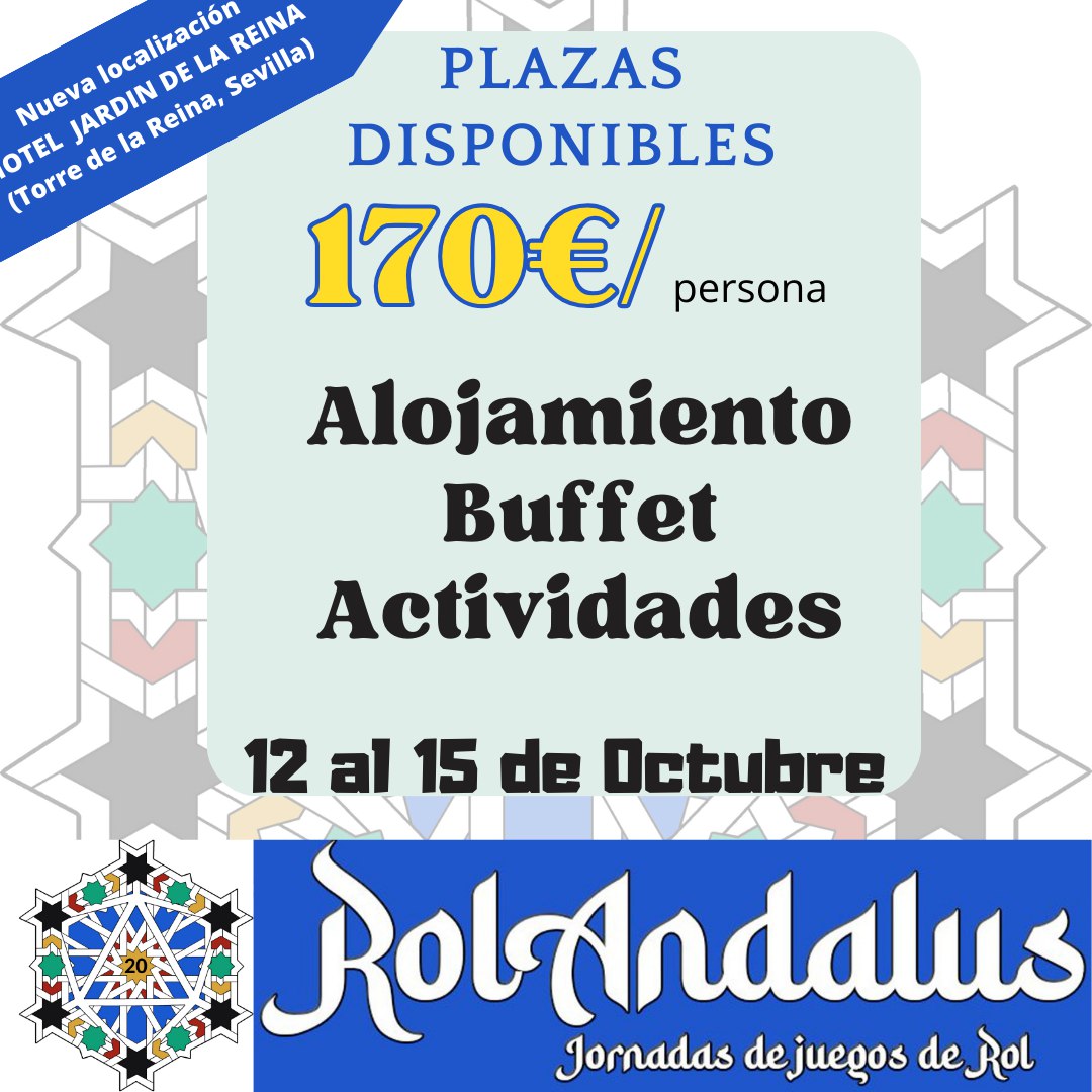 Si quieres disfrutar de ReV, en mesa y un finde bien rolero no te lo pierdas. 12 al 15 de octubre Rolandalus.com