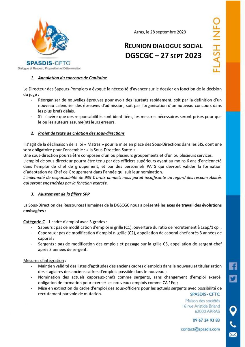 pompiers_cftc's tweet photo. ℹ️🚨🚒@PDTSPASDISCFTC, Mickaël BIBERON et Michaël PACANOWSKI à la #DGSCGC pendant que Guillaume GIRARD nous représente au bureau de la #CNSIS. 
Un point sur les sujets évoqués 👇👇👇
#SDIS #pompiers #PATS #officiers #capitaine #SSSM #SPASDIS #CFTC #securitecivile https://t.co/oAimcaiYdH